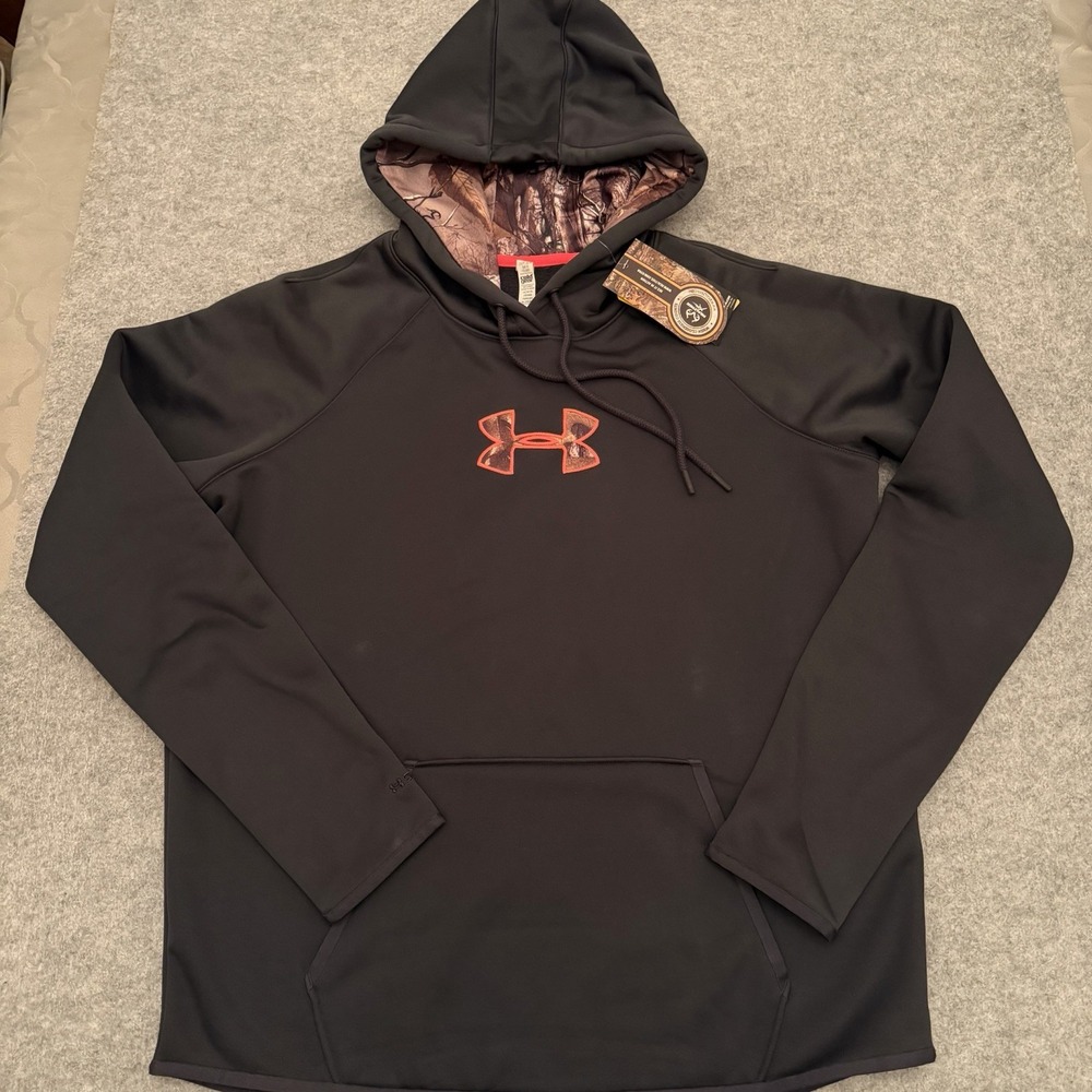 Under Armour Women's Hoodie Black Camo Embroidered Logo Fleece Loose Size L NWT